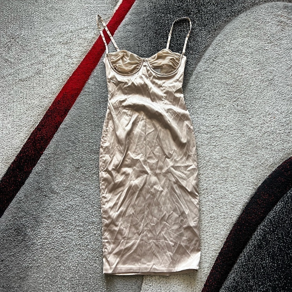 Oh Polly Gold Satin Cupped Slip MIDI Dress